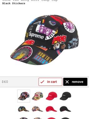 Supreme Black Sticker-Print Camp Cap with Multicolor Graphics
